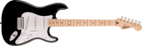 Chitarra elettrica nera Fender Squier Sonic Stratocaster con amplificatore Frontman, custodia, tracolla e plettri