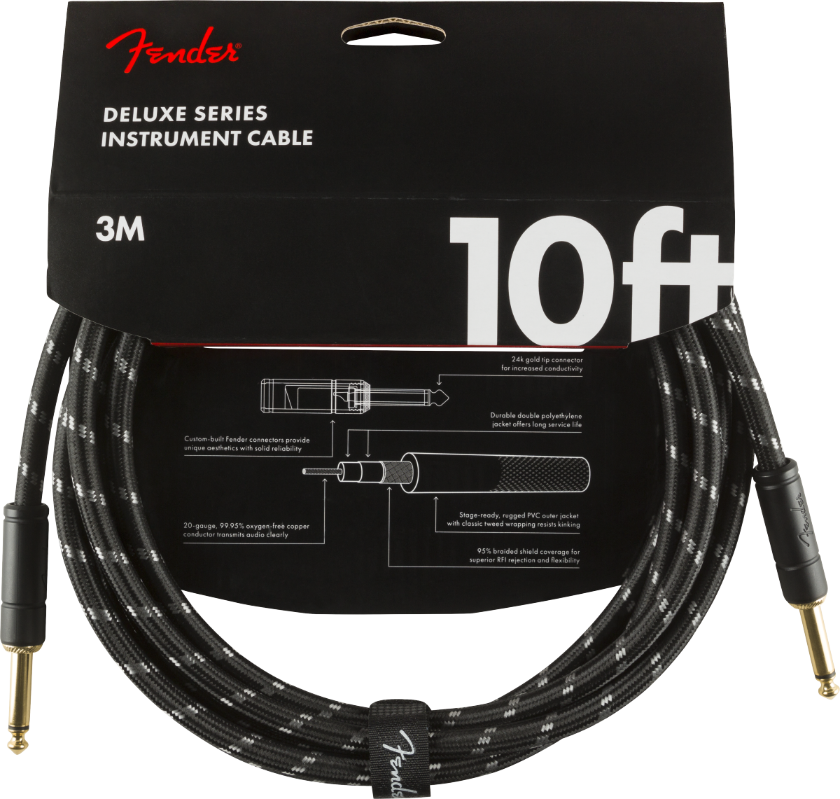 Fender Deluxe Instrument Cable Black Tweed Cavo per strumenti Jack - Jack 3 mt