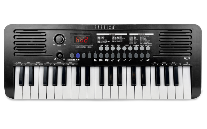 Tastiera elettronica FK 370 con 37 tasti, 200 suoni, 200 ritmi, metronomo e funzioni di registrazione. Compatta e versatile