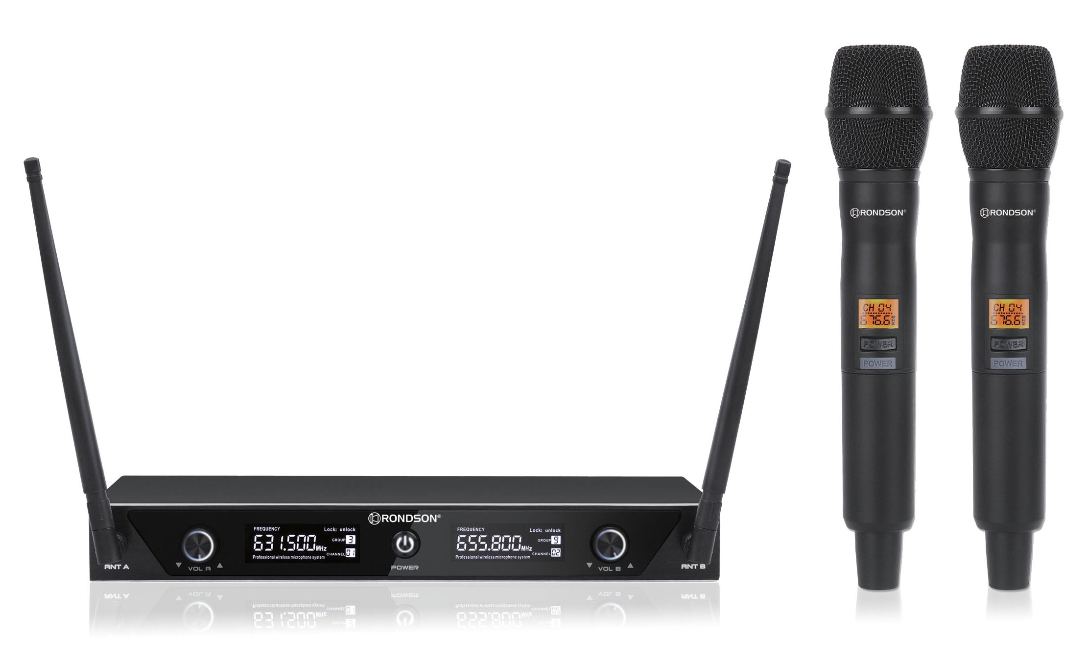 Rondson BE-1020/2Mic-1 (664.1/687.1MHz) Sistema Wireless Doppio Radiomicrofono