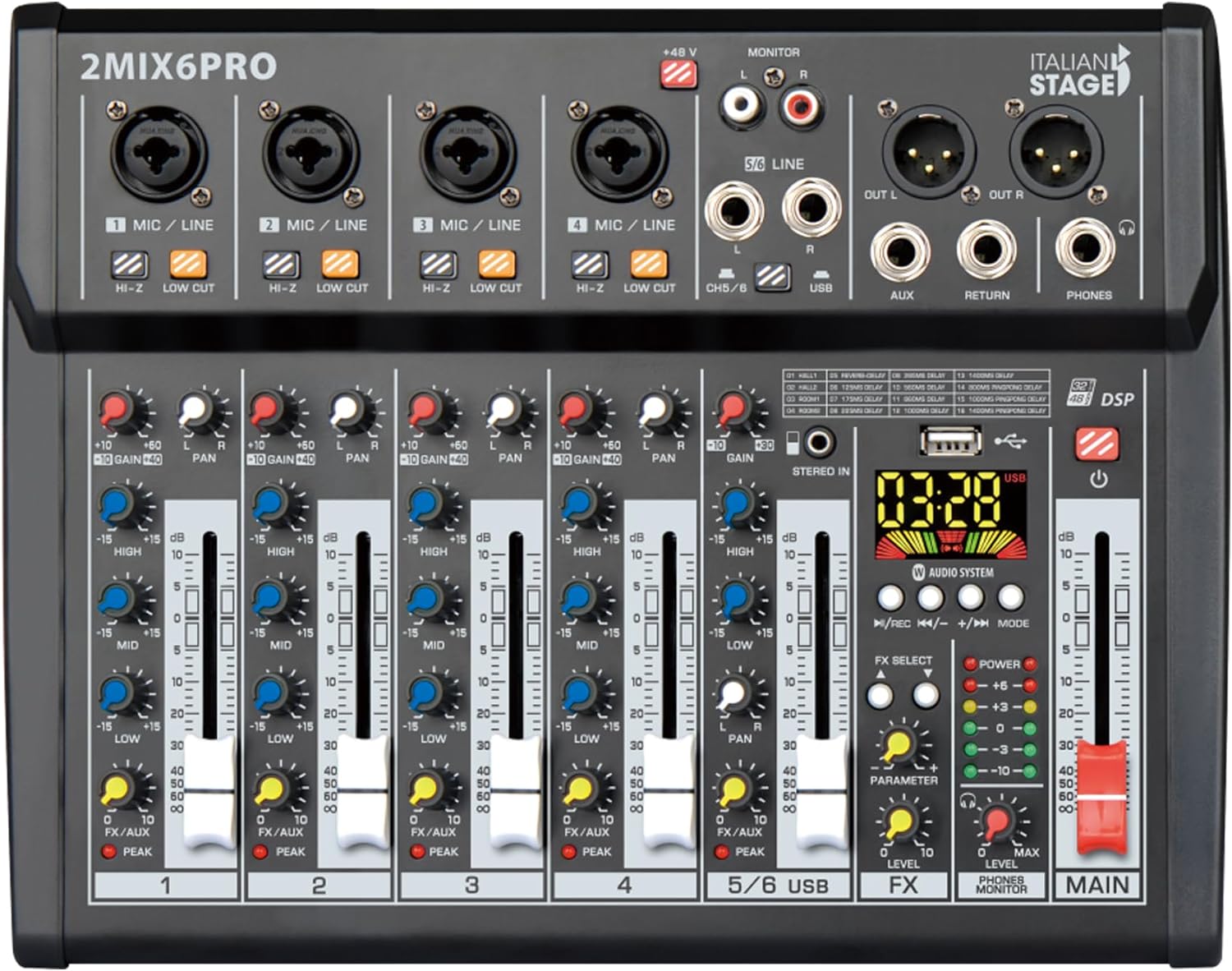 Italian Stage 2MIX6PRO Mixer 6 Canali con USB e Bluetooth