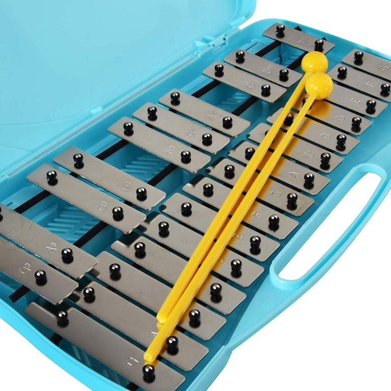 Metallofono Angel 25 note, con piastre in acciaio bianco, astuccio e mallets, progettato per un uso sicuro dai bambini