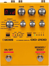Pedale BOSS OD-200 Hybrid Drive per chitarra, offre overdrive, distorsione e fuzz con 12 modalità e EQ a tre bande
