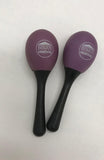 Maracas in plastica a forma di uovo con manico.
