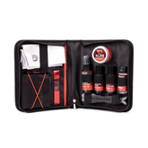 Kit D'Addario per la pulizia di chitarre e bassi, include custodia, prodotti per la cura e supporto per il manico