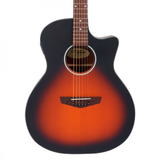Chitarra acustica elettrificata satin vintage sunburst, formato Grand Auditorium, manico C-Shape, suono armonico e risonante