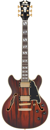 D'angelico Deluxe Mini DC Satin Brown Burst Chitarra Semiacustica