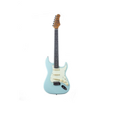 Chitarra elettrica Eko ST-300 Daphne Blue, stile Strat, corpo in pioppo, manico in acero, tre pickup single-coil