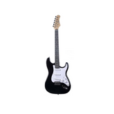 Chitarra elettrica nera Eko ST-100, corpo in pioppo, manico in acero, 22 tasti, ideale per chi inizia a suonare