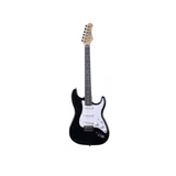 Chitarra elettrica nera Eko ST-100, corpo in pioppo, manico in acero, 22 tasti, ideale per chi inizia a suonare