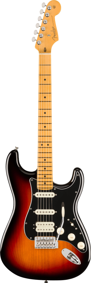 Chitarra elettrica Fender Stratocaster HSS 3-Color Sunburst, corpo in ontano, manico in acero, design vintage e prestazioni moderne