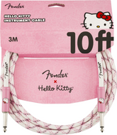 Cavo Fender x Hello Kitty 3m, intrecciato rosa e bianco, con connettori nichelati per un suono chiaro e duraturo