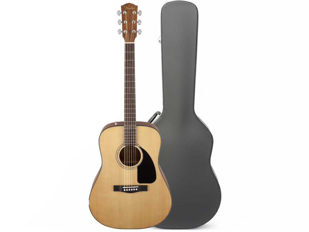 Chitarra acustica Fender CD-60 in finitura naturale con custodia rigida, corpo dreadnought e top in abete laminato