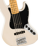 Basso elettrico 5 corde Fender Active Jazz, finitura Olympic Pearl, corpo in ontano, manico in acero, suonabilità fluida e veloce