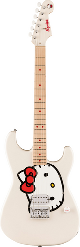 Chitarra elettrica Squier Hello Kitty Stratocaster bianca, con grafica Hello Kitty e finiture di alta qualità Fender