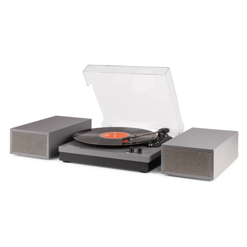 Giradischi Fenton RP165 grigio con amplificatore integrato, altoparlanti stereo e opzioni di riproduzione vinile e Bluetooth