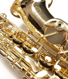 Sassofono contralto in Mib laccato oro, dotato di accessori e borsa, ideale per musicisti professionisti
