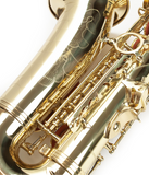 Sassofono contralto in Mib laccato oro, con accessori e garanzia di 4 anni. Finitura in ottone e supporto pollice regolabile