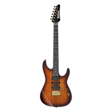 Chitarra elettrica Ibanez AZ47P2K in finitura Dragon Eye Burst, con corpo in legno di tiglio e manico in acero tostato