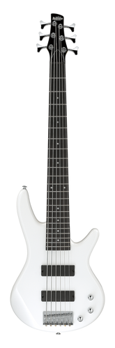 Basso elettrico Ibanez GSR186-PW a 6 corde, finitura Pearl White, corpo in okoume, manico in acero, pickup Dynamix H