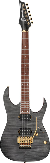 Chitarra elettrica Ibanez RGR420FMSP in grigio trasparente, con manico Wizard III e pickup humbucker Quantum per suoni potenti