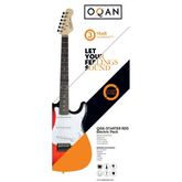 Pack chitarra elettrica Oqan con custodia, cavo, plettro, tracolla, accordatore e amplificatore da 10 watt incluso