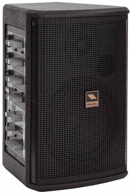 Sistema audio portatile FREEPASS6 con diffusore, amplificatore da 75 W e mixer a 5 canali, ideale per eventi dal vivo