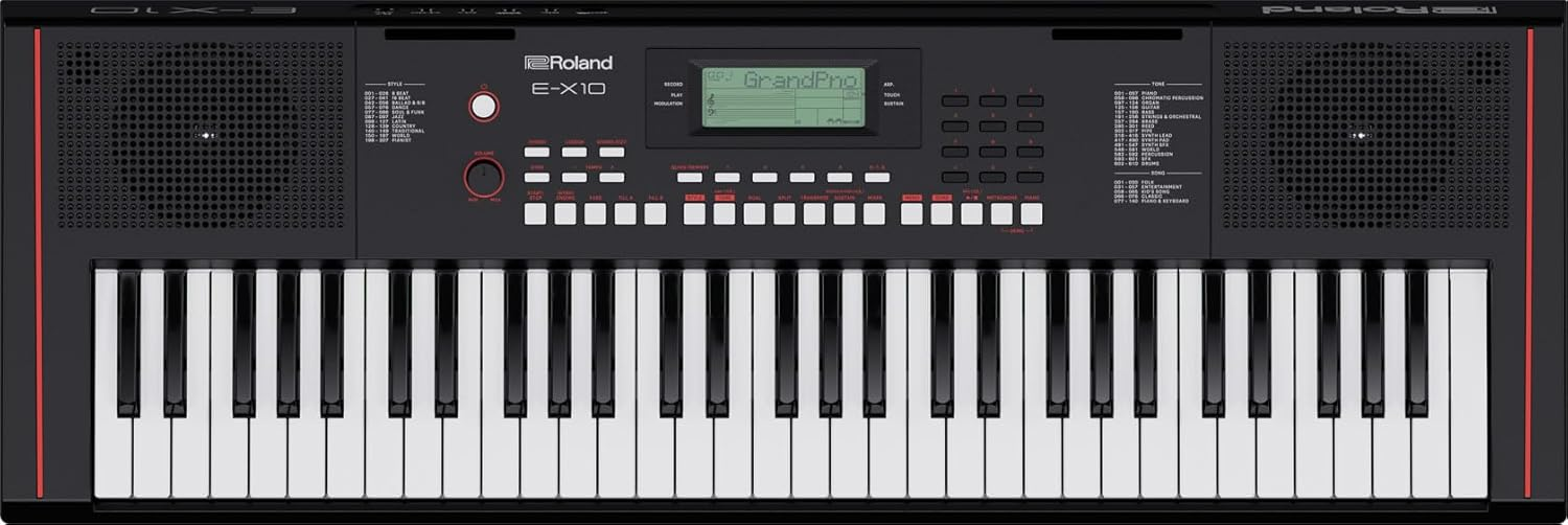 Tastiera E-X10 a 61 tasti, con suoni di alta qualità e funzionalità per musicisti, ideale per apprendere e suonare