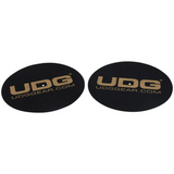 Due slipmat neri con logo dorato UDG, in feltro, diametro 30,5 cm, spessore 0,2 cm, per DJ, venduti insieme