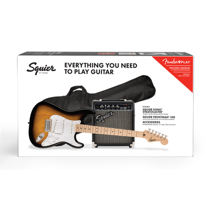 Fender Squier Sonic Stratocaster Pack MN 2 color sunburst Pack completo chitarra elettrica