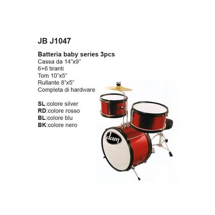 DAM JB J1047 Black Batteria acustica per bambini 3 pezzi con sgabello Nera