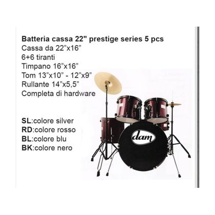 Batteria acustica professionale 5 pezzi cassa 22 DAM JB P0903