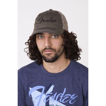 Fender Embroidered Logo Soft Mesh Snap Back Hat Olive/Khaki Cappello verde