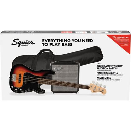 Fender Squier Affinity Precision Bass PJ Pack LRL 3TS 3-Color Sunburst Basso elettrico con amplificatore e accessori