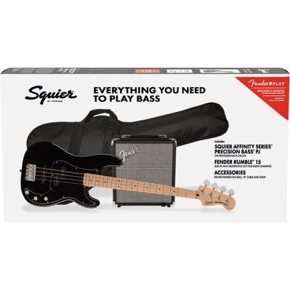 Fender Squier Affinity Precision Bass PJ Pack MN BLK Black Basso elettrico con amplificatore e accessori