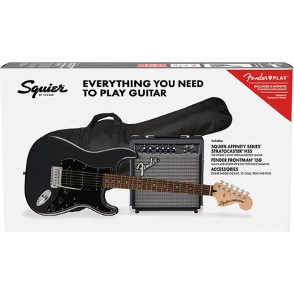 Fender Squier Affinity Stratocaster HSS Pack 15G LRL CFM Charcoal Frost Metallic Chitarra elettrica con amplificatore e accessori