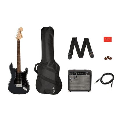 Fender Squier Affinity Stratocaster HSS Pack 15G LRL CFM Charcoal Frost Metallic Chitarra elettrica con amplificatore e accessori