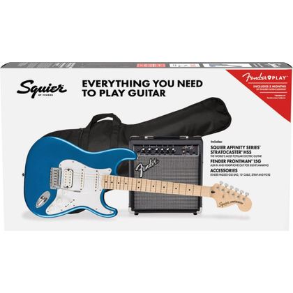 Fender Squier Affinity Stratocaster HSS Pack 15G MN LPB Lake Placid Blue Chitarra elettrica con amplificatore e accessori