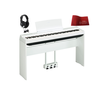 Yamaha P125 White Pianoforte digitale bianco con stand + pedaliera + cuffie + copritastiera omaggio
