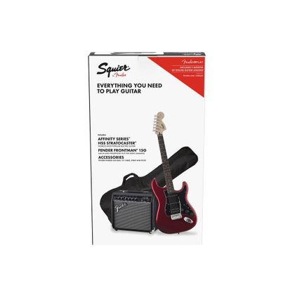 Fender Squier Affinity Stratocaster HSS Pack 15G CAR Kit Chitarra elettrica Candy Apple Red con amplificatore e accessori