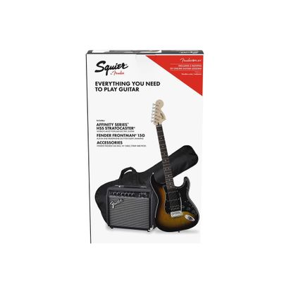 Fender Squier Affinity Stratocaster HSS Pack 15G BSB Kit Chitarra elettrica Brown Sunburst con amplificatore e accessori