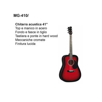 DAM MG410 Red Sunburst Chitarra acustica rossa