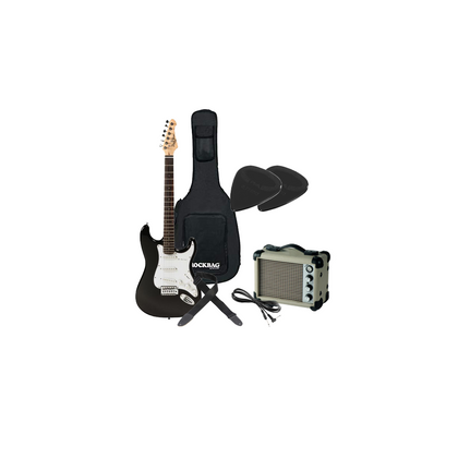 Kit Chitarra elettrica nera Dam con amplificatore + accessori omaggio Bundle