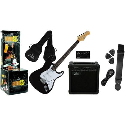 EKO - EG11 PACK BLACK Chitarra elettrica nera con amplificatore e accessori