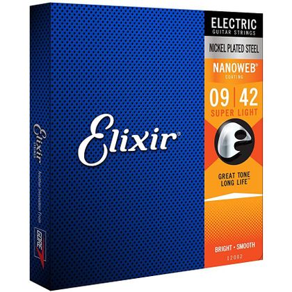Elixir 12002 Nanoweb Nickel Plated Steel Muta di corde per chitarra elettrica Super Light 009-042