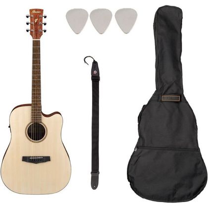 Ibanez PF10CE-OPN Open Pore Natural Pack Chitarra acustica elettrificata + borsa + tracolla + plettri omaggio