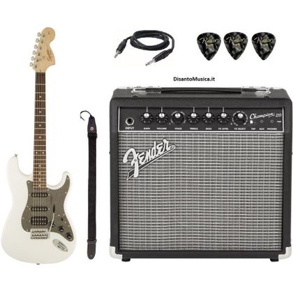 Fender Pack Affinity Stratocaster HSS LRL Olympic White Bundle Chitarra elettrica bianca + Amplfificatore + tracolla + plettri omaggio