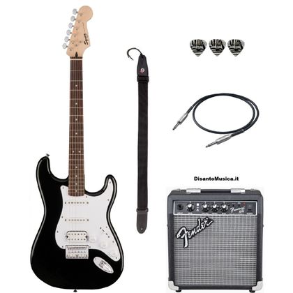 FENDER Bullet Stratocaster HT Hard Tail HSS black Bundle Chitarra elettrica nera + amplificatore 10W + Tracolla + cavo + plettri omaggio