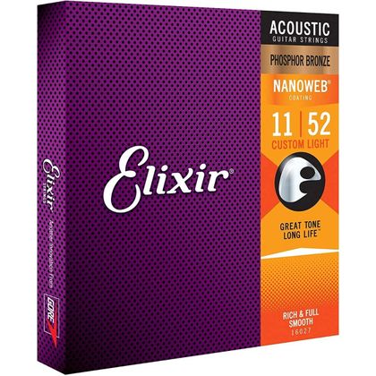 Elixir 16027 Nanoweb Phosphor Bronze Muta di corde per chitarra acustica Custom Light 011-052