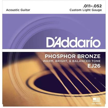 D'Addario EJ26 Phosphor Bronze Muta di corde per chitarra acustica Custom Light 011-052